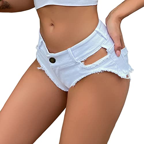 AIEOE Damen Sexy Denim Mini Shorts Hot Low Waist Zippered Beach Party Night Club Shorts Größe S Weiß von AIEOE