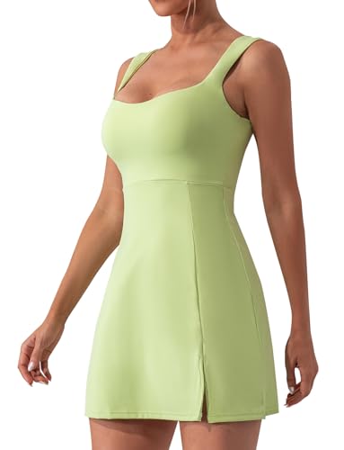 AIEOE Damen Tennis Kleider mit Integrierten BH Sport Golf Falten Kleider Yoga Casual Größe S Grün von AIEOE