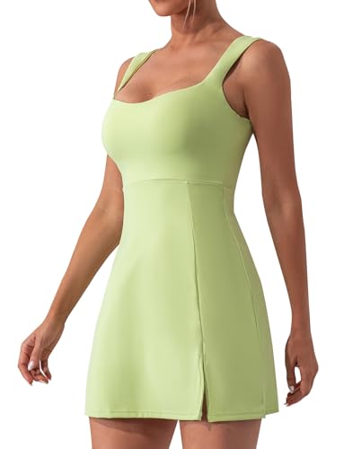 AIEOE Damen Tenniskleid mit Integrierten BH Ärmellos Yoga Golf Fitness Freizeit Sport Trainingskleider Größe M Grün von AIEOE