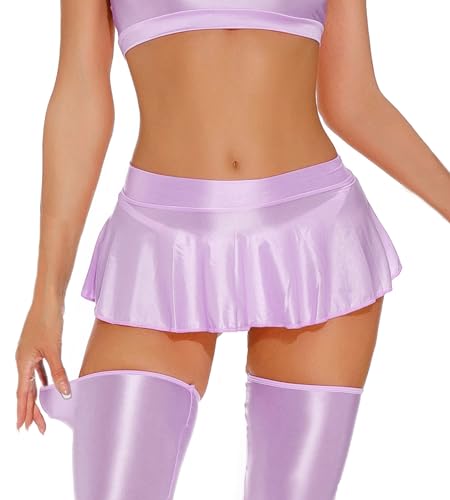 AIEOE Damen Transparent Mini Röcke A-Linie Faltenrock See Through Solide für Frauen und Mädchen Größe XL Violett von AIEOE