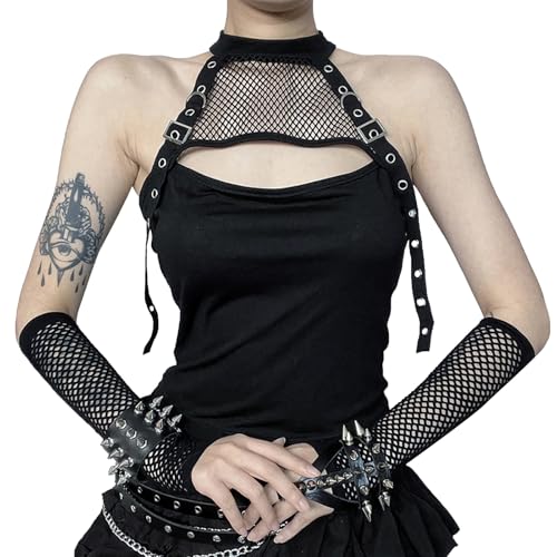 AIEOE Damen Y2k Gothic Oberteile Crop Top Tank Top Cami V Ausschnitt Oberteil Club Party Streetwear Kleidung Sommer Top Slim Fit Shirt S Schwarz von AIEOE