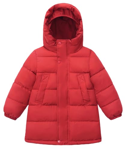 AIEOE Daunenjacke Kinder Jungen Schwere Puffer Jacke mit Kapuze Winterjacke Mädchen Steppjacke Puffermantel 130cm Rot von AIEOE