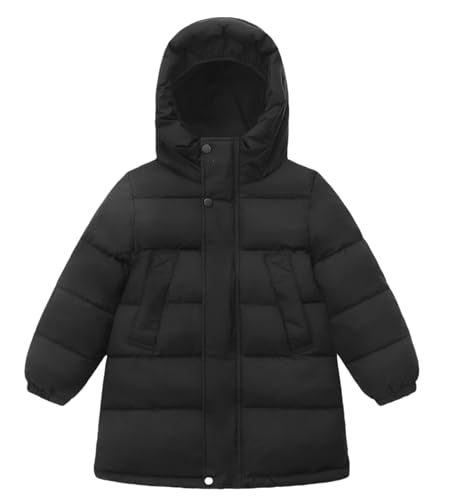 AIEOE Daunenjacke Kinder Jungen Winterjacke Mädchen Schwere Puffer Jacke Puffermantel mit Kapuze Steppjacke 140cm Schwarz von AIEOE