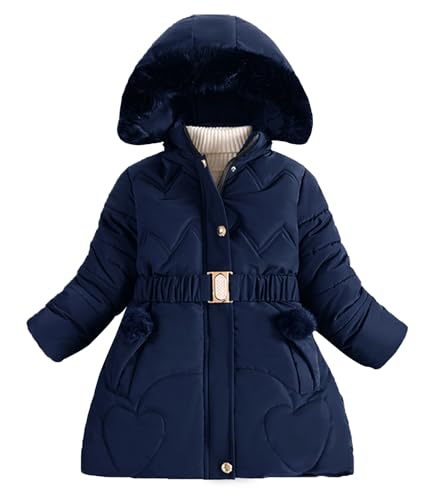 AIEOE Daunenmantel Mädchen Kinder Winterjacke Wintermäntel Kapuze Kinderjacke Medium Länge Warme Jacke Winddichte Outdoorjacke Steppjacke 130cm Blau von AIEOE