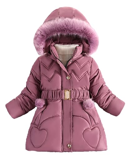 AIEOE Daunenmantel Mädchen Kinder Winterjacke Wintermäntel Kapuze Kinderjacke Medium Länge Warme Jacke Winddichte Outdoorjacke Steppjacke 130cm Lila von AIEOE