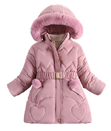 AIEOE Daunenmantel Mädchen Kinder Winterjacke Wintermäntel Kapuze Kinderjacke Medium Länge Warme Jacke Winddichte Outdoorjacke Steppjacke 130cm Rosa von AIEOE