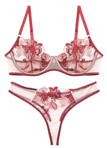 AIEOE Dessous-Sets für Damen Sexy Reizwäsche Transparent Netz BH mit Bügel Tanga Blumen Bestickt Träger Unterwäsche 2 Teilig Lingerie Aaus Spitze Negligee Verstellbar Outfit AIEOE Dessous-Sets für Damen Sexy Reizwäsche Transparent Netz BH mit Bügel Tanga Blumen Bestickt Träger Unterwäsche 2 Teilig Lingerie Aaus Spitze Negligee Verstellbar Outfit von AIEOE