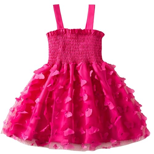 AIEOE Elegantes Mädchen Kleid mit Futter und Rüschenärmel Rosa Partykleid Floral Tüll für Party Zeremonie Geeignet für 2-3 Jahre Fuchsia B von AIEOE