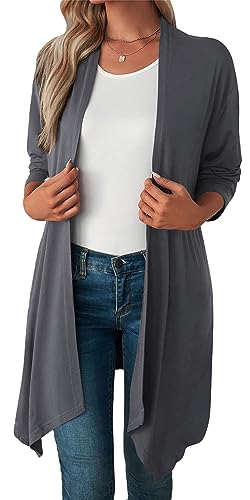 AIEOE Female Strickjacke Damen Cardigan Casual Strickjacke Solid Langarm Cardigan Leicht Vorne Offen Longstrickjacke Damenstrickjacken für den Sommer S von AIEOE