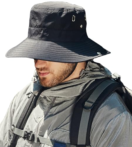 AIEOE Fischerhut Herren Sommerhut Herren Leicht Breitkrempiger Hut Herren UV Schutz Hut Herren Fischerhut wasserdichte Mütze Herren Schwarz von AIEOE