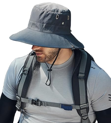 AIEOE Fischerhut Herren Sommerhut für Manner Herrenhut Mit Breiter Krempe Anti UV Hut Dschungel Hut Herren Blau von AIEOE