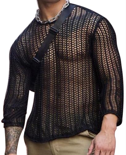 AIEOE Fishnet Oberteil Atmungsaktive Shirt Langarm Sexy Unterhemd Netzhemd Schwarz 04 EU Größe M/Herstellergröße L von AIEOE