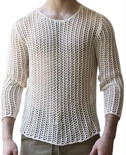 AIEOE Fishnet Oberteil Atmungsaktive Shirt Langarm Sexy Unterhemd Netzhemd Weiß 04 EU Größe L/Herstellergröße XL von AIEOE