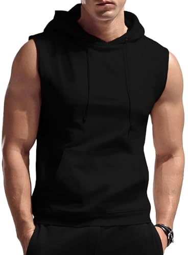 AIEOE Fitness Tank Top Herren Sport Hoodie Ärmelloses Muskelshirt mit Kapuze Handytasche für Training Gym Bodybuilding - EU M (Asie L) von AIEOE