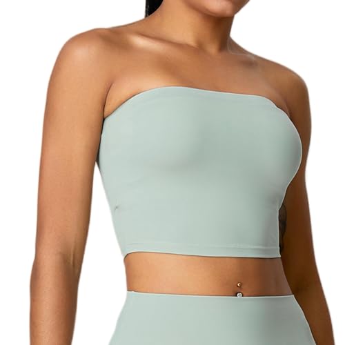 AIEOE Fitness Yoga BH Damen Gepolsterter Sport BH Crop Tops Trägerlos BH Tube Top Bandeau Top Rückenfrei Bralette Tanktop Workout Laufshirts M Grün von AIEOE