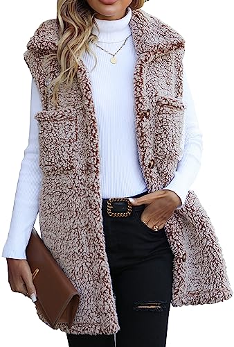 AIEOE Frau Weste Fleecejacke Warm Langmantel Ärmellos Stehkragen Reißverschluss Lässig M von AIEOE