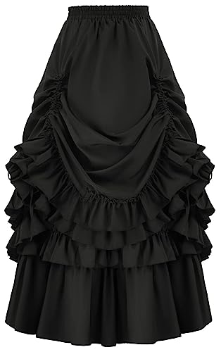 AIEOE Frauen Gothic Steampunk Rock Viktorianischen Vintage Rock Renaissance Rock Mittelalter Asymmetrischer Rock Halloween Outfit Midi Rock Hohe Taille Piratenrock S-3XL, B-schwarz, XXXL von AIEOE