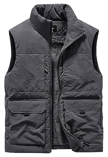 AIEOE Gefütterte Weste Warmer Innenplüsch Herrenweste mit Teddyfell und Vielen Taschen Grau Herstellergröße 5XL/ EU Größe XXL von AIEOE