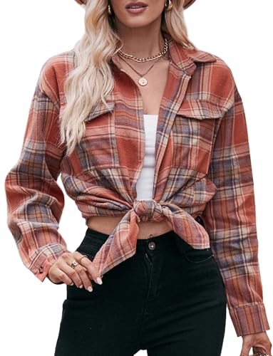AIEOE Gingham Hemd Damen Kariertes Shirt mit Knopfleiste Kariertes Hemd Langarmbluse Elegant Tunika Blusen Button Down Shirt mit V-Ausschnitt XXL Braun AIEOE Gingham Hemd Damen Kariertes Shirt mit Knopfleiste Kariertes Hemd Langarmbluse Elegant Tunika Blusen Button Down Shirt mit V-Ausschnitt XXL Braun von AIEOE