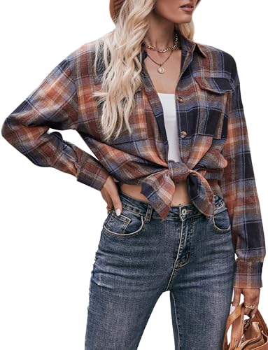 AIEOE Gingham Hemd Damen Langarmbluse Elegant Kariertes Shirt mit Knopfleiste Tunika Blusen Button Down Shirt mit V-Ausschnitt Kariertes Hemd M Khaki AIEOE Gingham Hemd Damen Langarmbluse Elegant Kariertes Shirt mit Knopfleiste Tunika Blusen Button Down Shirt mit V-Ausschnitt Kariertes Hemd M Khaki von AIEOE