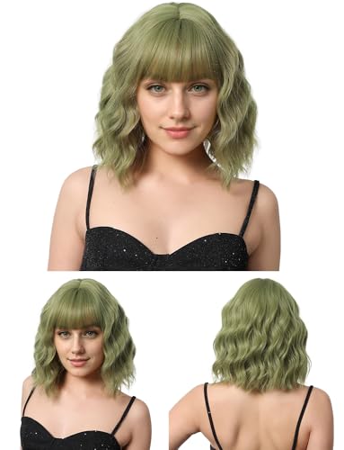 AIEOE Grün Perücke Damen Kurz Bob mit Pony Lockig Perücke Hair Natural Aussehende synthetische Perücken für Frauen Täglich Party AIEOE Grün Perücke Damen Kurz Bob mit Pony Lockig Perücke Hair Natural Aussehende synthetische Perücken für Frauen Täglich Party von AIEOE