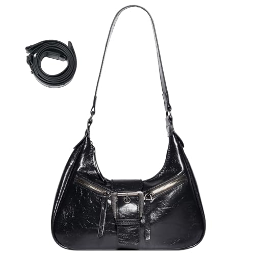 AIEOE Halbmond-Hobo-Umhängetasche aus PU-Leder für Damen, Halbmond-Umhängetasche, Kunstleder, minimalistisch, Halbmond-Tragetasche, Achseltasche, Schwarz von AIEOE