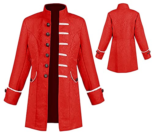 AIEOE - Halloween Junge Steampunk Jacke Vintage Mittelalter Viktorianischer Mantel Lange Gothic Scary Vampir Trench Kostüme Renaissance - Kind - Rot - 145 von AIEOE