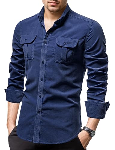 AIEOE Hemdjacke Herren Freizeithemd Casual Cordhemdjacke für Herbst und Winter Cord Button Down Shirt Dunkelblau L AIEOE Hemdjacke Herren Freizeithemd Casual Cordhemdjacke für Herbst und Winter Cord Button Down Shirt Dunkelblau L von AIEOE