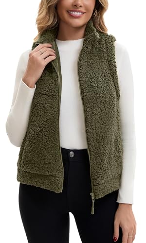 AIEOE Herbst Winter Warm Ärmellos Westen mit Taschen Teddy Fleece Kuscheljacke Weste Damen Elegant Leicht Größe XL Grün von AIEOE