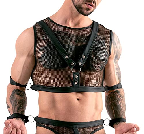 AIEOE Herren 2 Stück Reizwäsche Set Netz Crop Top und Slip Sexy Kostüm Einheitsgröße Schwarz von AIEOE