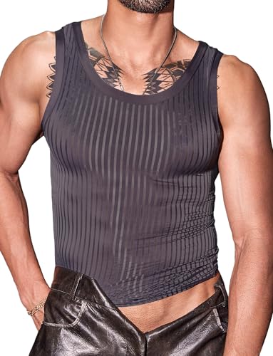 AIEOE Herren Ärmellos Tank Top Dünne Transparent Weste Elastisch Sportlich Weste Shirt Streifen Blusetops von AIEOE
