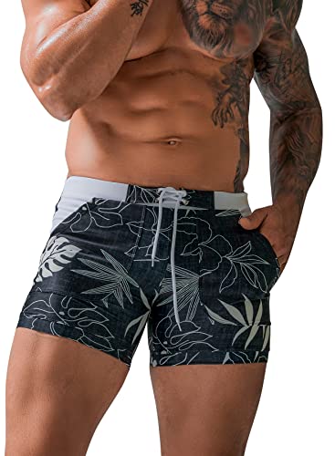 AIEOE Herren Badehose Eng Kurz Badeshorts mit Tunnelzug Schwimmhose Enge Boardshorts Strand Pool Shorts Gummibund Swimming Swim Trunks Jungen Schwimmwear - M von AIEOE