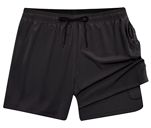 AIEOE Herren Badehose mit Kompression Liner Schnelltrocknende Laufhose Sommer Sporthose Kurz Schwarz M von AIEOE