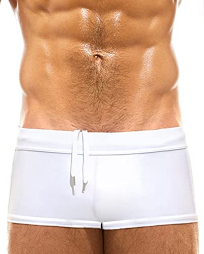 AIEOE Herren Badehose mit Mesh Einsatz Badeshorts Schwimmhose mit Abnehmbarem Polster Weiß 03 L von AIEOE