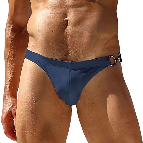 AIEOE Herren Badehose mit Metall Hacke Mini Badeshorts Schnelltrocknende Swimwear Swim Briefs Navy Blau 01 L von AIEOE