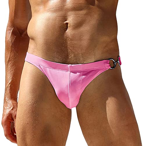 AIEOE Herren Badehose mit Metall Hacke Mini Badeshorts Schnelltrocknende Swimwear Swim Briefs Rosa 01 XL von AIEOE