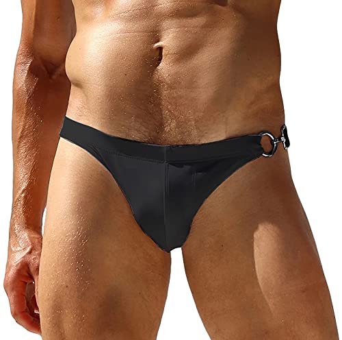 AIEOE Herren Badehose mit Metall Hacke Mini Badeshorts Schnelltrocknende Swimwear Swim Briefs Schwarz 01 L von AIEOE