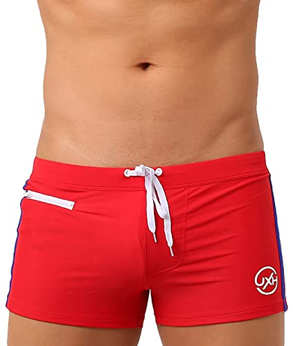 AIEOE Herren Badehose mit Polster Badeshorts mit Tasche und Kordelzug Schwimmhose Rot L von AIEOE