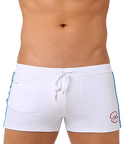 AIEOE Herren Badehose mit Polster Badeshorts mit Tasche und Kordelzug Schwimmhose Weiß L von AIEOE