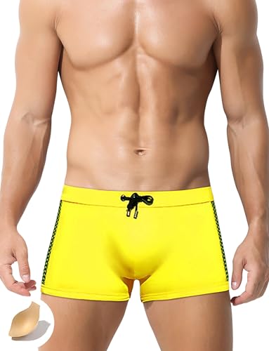 AIEOE Herren Badeshorts mit Abnehmbarem Polster und Kordelzug Seitlichen Punktemustern Schwimmhose Gelb Herstellergröße L/EU Größe M von AIEOE