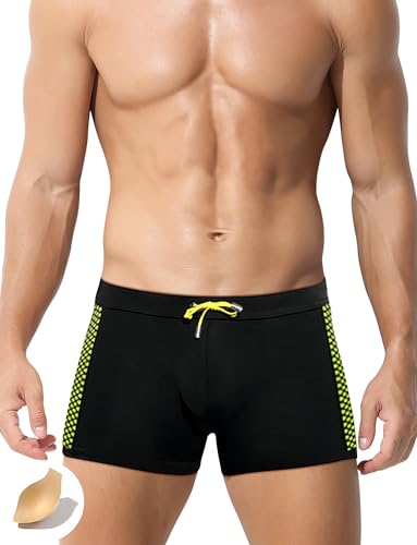 AIEOE Herren Badeshorts mit Abnehmbarem Polster und Kordelzug Seitlichen Punktemustern Schwimmhose Schwarz Herstellergröße 2XL/ EU Größe XL von AIEOE
