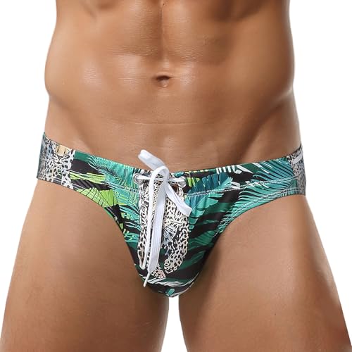 AIEOE Herren Badeslip Gedruckt Leoparden Badeshorts Niedrige Taille Swim Trunks Bikini Triangle Strandshorts Mit Tunnelzug Swim Briefs Shorts L von AIEOE