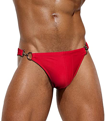 AIEOE Herren Badeslip Seiten mit Karabinerhaken Sexy Bikini Schwimmhose Badeshorts Rot M von AIEOE