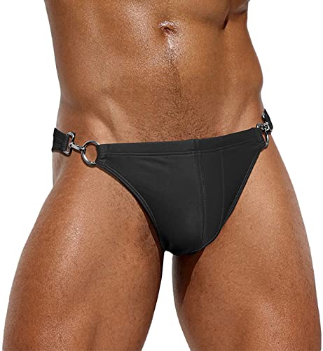 AIEOE Herren Badeslip Seiten mit Karabinerhaken Sexy Bikini Schwimmhose Badeshorts Schwarz L von AIEOE