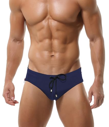 AIEOE Herren Badeslip mit Polster und Seitlichem Reißverschluss Mini Badehose Schwimmslip Männer Swimwear Blau L von AIEOE