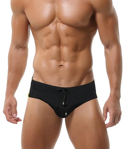 AIEOE Herren Badeslip mit Polster und Seitlichem Reißverschluss Mini Badehose Schwimmslip Männer Swimwear Schwarz L von AIEOE