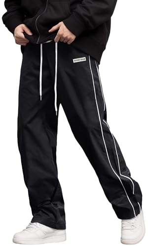 AIEOE Herren Baggy Jogginghose Y2K Trackpants Weite Sporthose mit Kordelzug Streetwear Freizeithose mit Paspel Teenager Mode Schwarz XL von AIEOE