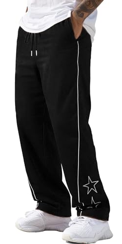 AIEOE Herren Baggy Jogginghose mit Kordelzug Y2k Track Pants Weites Bein Freizeithose Sweathose Schwarz Herstellergröße XL/EU Größe L von AIEOE