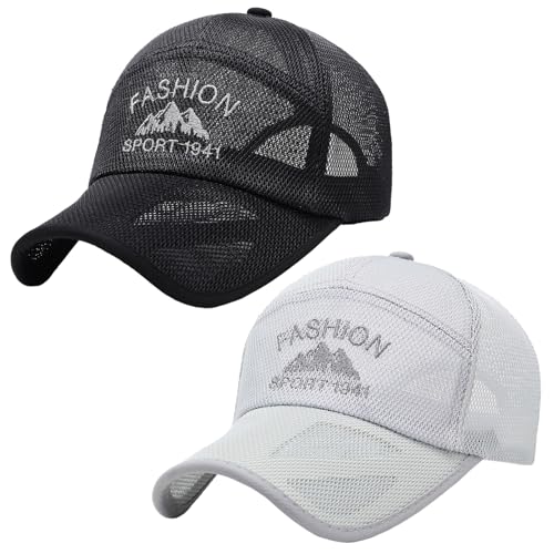 AIEOE Herren Baseball Cap Mesh 2er Pack Sonnenmütze Outdoor Klassisch Sonnenhut Verstellbar Sport Cap von AIEOE
