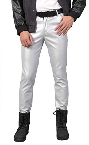 AIEOE Herren Bikerhose Slim Fit PU Lederjeans Gefütterte Lederhose Weich und Elastisch Silber 36 von AIEOE